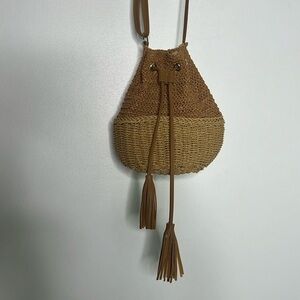 Collection XIIX wicker Crossbody Bucket Bag Drawstring Woven Rattan